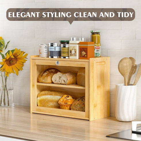 Countertop, Bread Box for Kitchen Double-layers large Bread Container with Transparent Door, Bread Storage&Multiple
