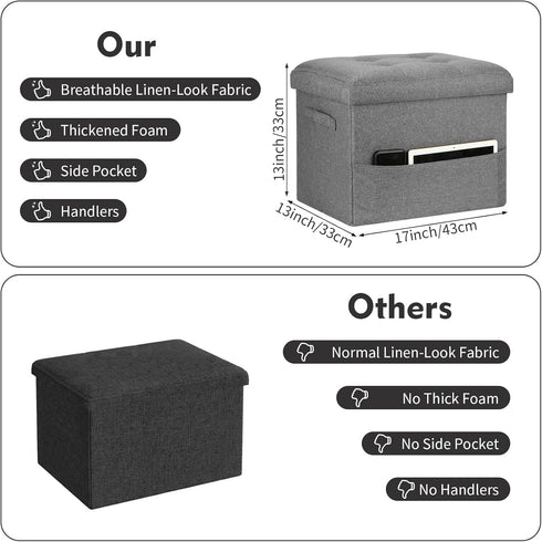 350 lbs 17x13x13in, Storage Ottoman. Foot Rest Stool with Thicker Foam Padded Seat. Linen Footstool Storage Bench