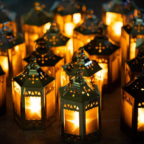Mini Star Lantern with Flickering LED - Set of 6 Copper Brushed Decorative Hanging Light for Indoor Use
