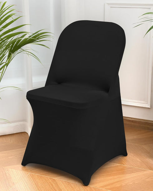 1 Pack Black Spandex Stretch Folding Chair Covers for Wedding Party,Universal Fitted Washable Dining Seat Slipcovers