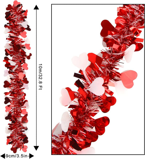 LOMIMOS 32.8 Ft Valentine's Day Tinsel Garland, Shiny Hanging Decor for Wedding Engagement Anniversary Party