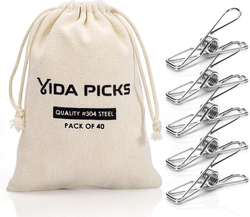 Heavy Duty Wire Clothes Pins 40 Pack, Stainless Steel Clothes Pegs for Hanging Clothes, 1.8mm Diameter 6cm Long