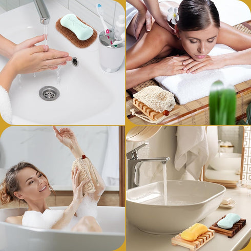 36 Set Packaging Baderke Pcs Soap Saver for Gift Including Wooden Dish Holder Exfoliating Bag with Drawstring Soap Pads