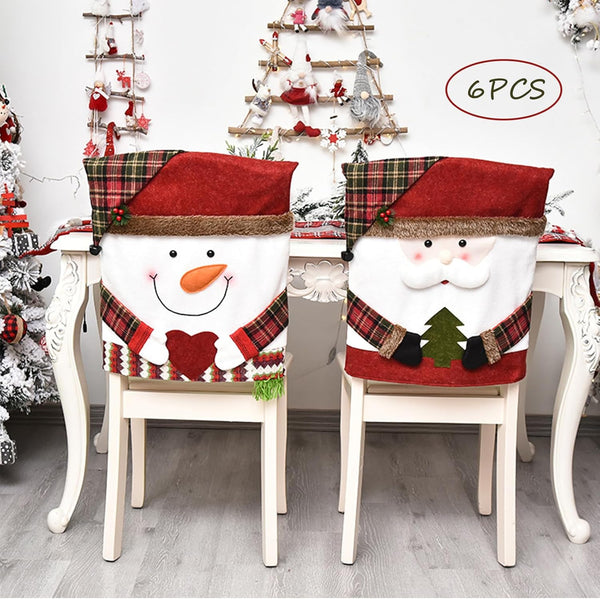 Sumgsn Christmas Chair Covers Set of 6, Christmas Chair Decorations, Santa Snowman
