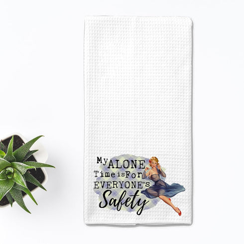 My Alone Time is for Everyone's Safety - Funny Vintage 1950's Housewife Waffle Weave Microfiber Towel