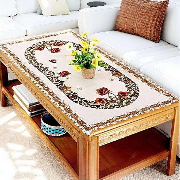 USTIDE Embroidery Flower Table Runner 23"x47"Red Roses Design Table Overlays Durable Cut