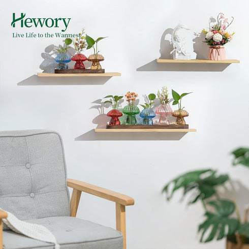 Set 5 Glass Propagation Station for Plant: Mushroom Planter with Wooden Stand for Home Office Decor - Unique