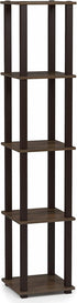 FURINNO Turn-S-Tube 5-Tier Corner Square Rack Display Shelf, Walnut/Brown