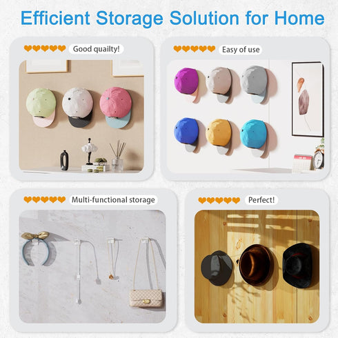 24 Pack Adhesive Hat Rack for Wall - Strong Multi-Purpose Organizer for Baseball Caps, No Drilling Hat Holder
