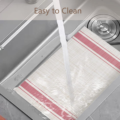 DACHUI Placemats Set of 4 - Soft & Elegant Woven Vinyl, Water Resistant, Red Stripes