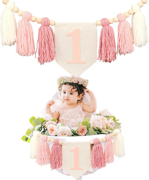 Boho Pink Handmade 1st Birthday High Chair Banner First Highchair Banner For