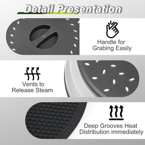 WENWELL 4 in 1 Vented Collapsible Microwave Splatter Cover & Mat, Kitchen Dish Bowl Plate Lid, BPA-Free