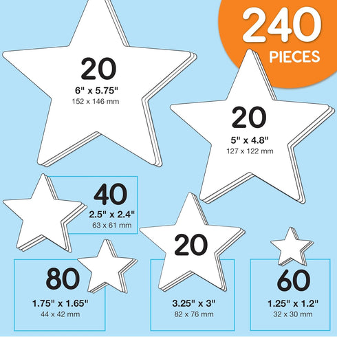 240 Pieces Star Cutouts, 2-Sided Card Stock Punch Out White Stars for DIY Craft Projects and Decorations