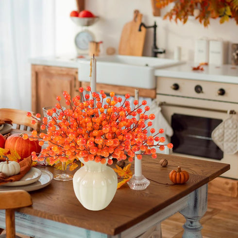 letesult 44PCS 8.6 Inch Artificial Fall Berry Stems Branches, Faux Orange Holly Fall Berry Picks and Sprays, Falls