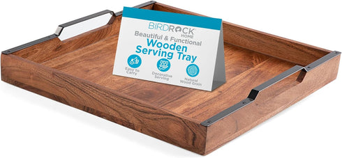 BIRDROCK HOME Wooden Serving Tray with Handles - Farmhouse Decor - Square