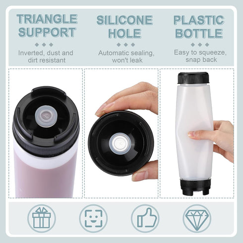 3 16 oz Sabary Pcs Inverted Plastic Squeeze Bottles, Refillable Tip Large Valve Dispenser Condiment Squeeze Bottle