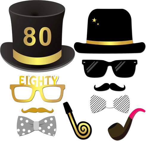 Konsait 80th Birthday Photo Booth Props, 48 Count Funny Party Props Kit for Man Woman 80th Birthday Decorations
