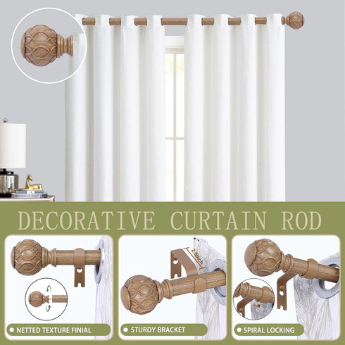 Wood Curtain Rods for Windows, 28 to 48 Inch Adjustable Heavy Duty Drapery Rods