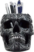 Ebros Gift Tribal Tattoo Floral Skull Pen Holder - 5.75" Office Desktop Decor, Cranium Skeleton Stationery Holder