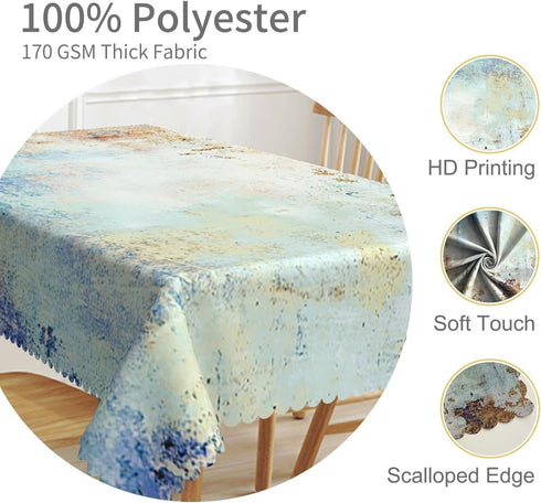 52x70 Inches Mid Century Tablecloth, Yellow and Blue Abstract Modern Art, Spill Proof Fabric Table Cover for Home