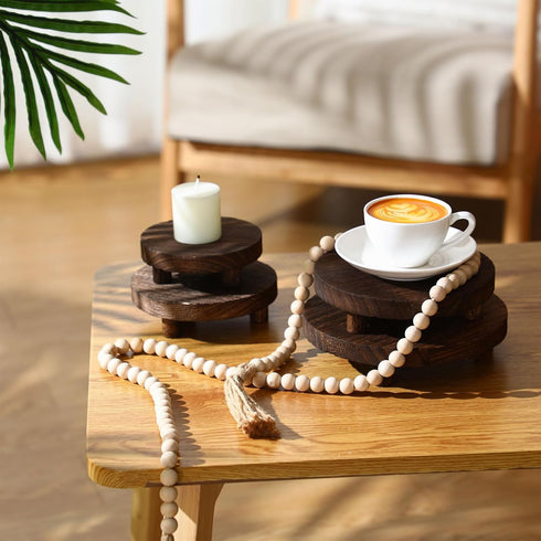 4 5/6/7/8 Inch(Brown) Geetery Pcs Wooden Risers for Display Wood Pedestal Stand Mini Tray Stand Round Wooden Pedestal
