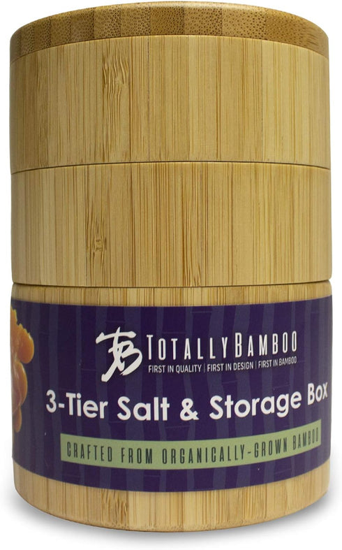 Totally Bamboo Triple Salt Cellar, 3 Tier Bamboo Kitchen Salt and Pepper Storage Box
