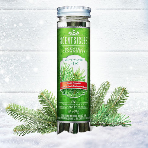 Scentsicles White Winter Fir Tree Scented Christmas Ornaments with Hooks - 1 Bottle (6 Sticks)