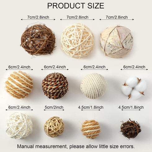 Jutom 20 Pieces Decorative Balls Set for Bowls, Assorted Decorative Filler with Wood Bead Garland