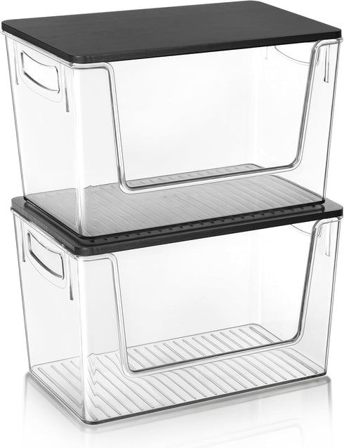 Countertop Pantry Organizers Storage, Under Sink Organizer Trash Bag Holder with Bamboo Lids Large Capacity Clear