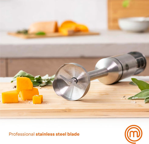 MasterChef Immersion Blender Handheld with Electric Whisk & Milk Frother Attachments, Stainless Steel Stick Emulsifier