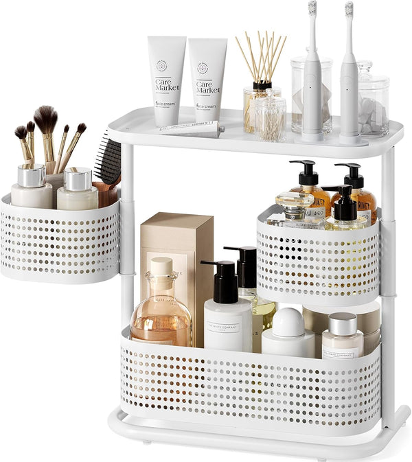 3-Tier Rotating Bathroom Counter Organizer, Vanity Tray for Makeup & Skincare, Countertop