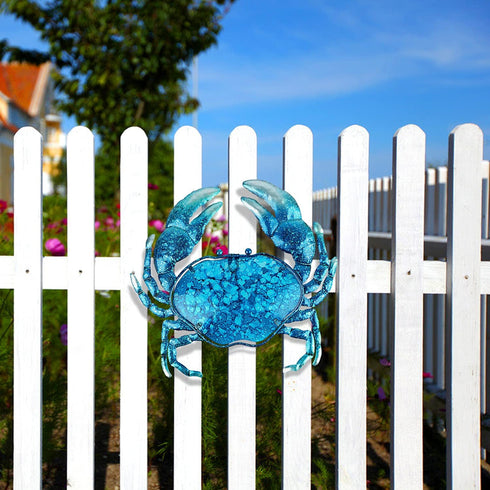John's Studio Crab Wall Decor Outdoor Metal Bathroom Hanging Art Glass Blue Ocean Theme Decorations for Home, Pool