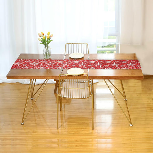 Winter Snowflake Red Table Runner, 70 Inches Christmas Snowflakes for Dining Table Kitchen Holiday Decor