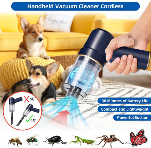 Handheld Cordless Rechargeable Vacuum Cleaner, Bug Catcher for Insect Dust Buster & Air Blower with Strong Suction