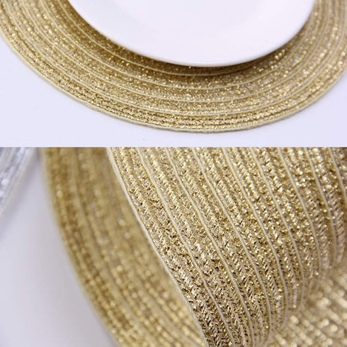 SHACOS Golden Glitter Round Braided Placemats, Set of 6 Bling Circle Place Mats for Holiday Party Wedding Shower (Gold)