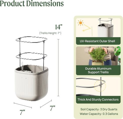 Countertop Vego garden Mini Planter Indoor Pots with Trellis Self-Watering Herb Planter for Climbing Vegetables Flowers