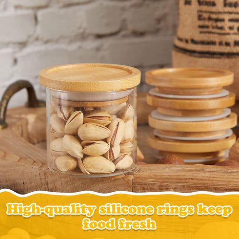 6 Pack Set Tessco for you Yogurt Jar Lids Bamboo Wood Lids with Silicone Sealing Rings Compatible with Oui Yogurt Jars