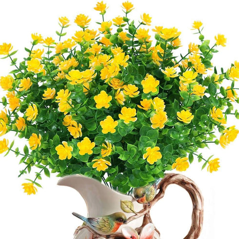 8 Bundles Artificial Flowers, UV Resistant Fake Plastic Plants for Indoor Outdoor Home Kitchen Office Wedding D cor