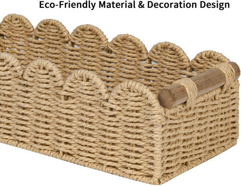 Cozy 2 CubesLand Scalloped Edge Toilet Paper Storage Basket, Living Room Home Decor Basket, Paper Rope Small Baskets
