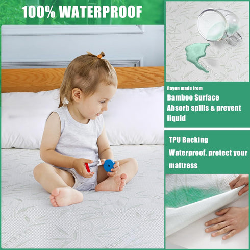 Waterproof Mattress Protector Queen Size - Viscose Cooling Breathable Cover with Deep Pocket, Noiseless