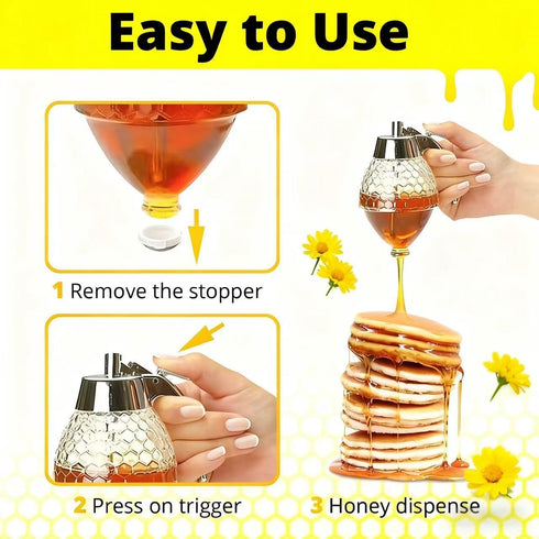 Zyntrytong Honey Dispenser,Honey Dispenser No Drip,ABS Honey Pot with Stand, Maple Syrup Honey Container, No Drip Syrup