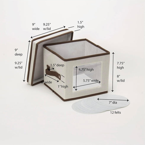 Household Essentials 534 Dinnerware Storage Box, Lid and Handles, Chest for Salad Plates, Natural Canvas with Brown Trim