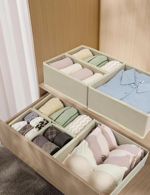 12 Pack Closet Clothing,Socks,Bra,Towels,Ties(12 Pack,Beige) Fordonral Drawer Organizer Clothes, Foldable Fabric