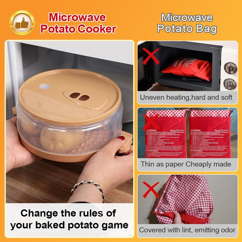 Microwave Baked Potato Cooker, BPA-Free, Cooks Tender & Fluffy Potatoes in Minutes, Upgrade Steamer Bag