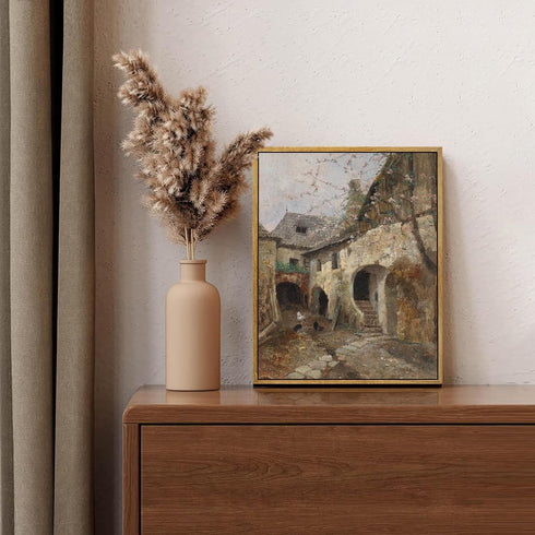 Vintage Country Canvas Wall Art, Antique French Artwork, Rustic Scenery Print, Cottage Landscape Poster 8x10inch Frame