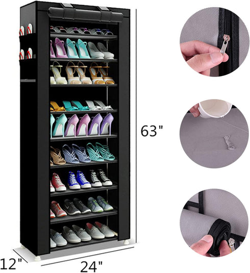 9-Tier Closet 27 PENGKE Shoe Storage Organizer with Dustproof Cover - Cabinet Shelf Holds up to Pairs - for Doorway