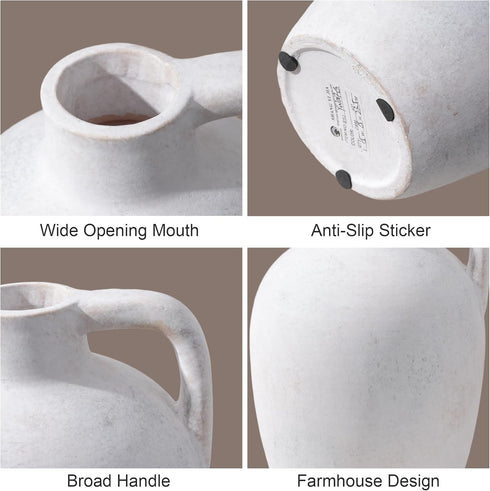 Handles,10" Ceramic Flower Vase with Neutral Tall Clay Beige Terracotta Vases Farmhouse Table Vases with Handle Living