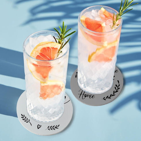 Set 6 4'' Queekay Coasters of House Warming Gifts New Home Wooden Farmhouse Drink Coasters with Holder Funny Decoration