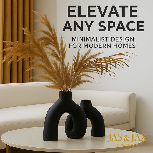 Jas & Jax Goods Set Matte Black Ceramic Vase - Modern Hug Donut Ceramic Vases by , Minimalistic Nordic Home Decor