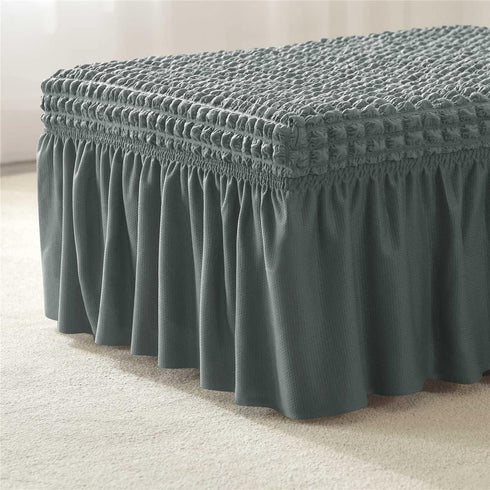 VIENLOVE 3D Bubble Lattice Rectangle Ottoman Slipcover Polyester Footstool Protector Covers with Skirt Stretch Stool